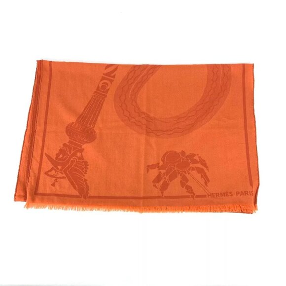 HERMES Horse pattern Cheval Large format shawl muffler fringe Stole/Shawl - Picture 1 of 7